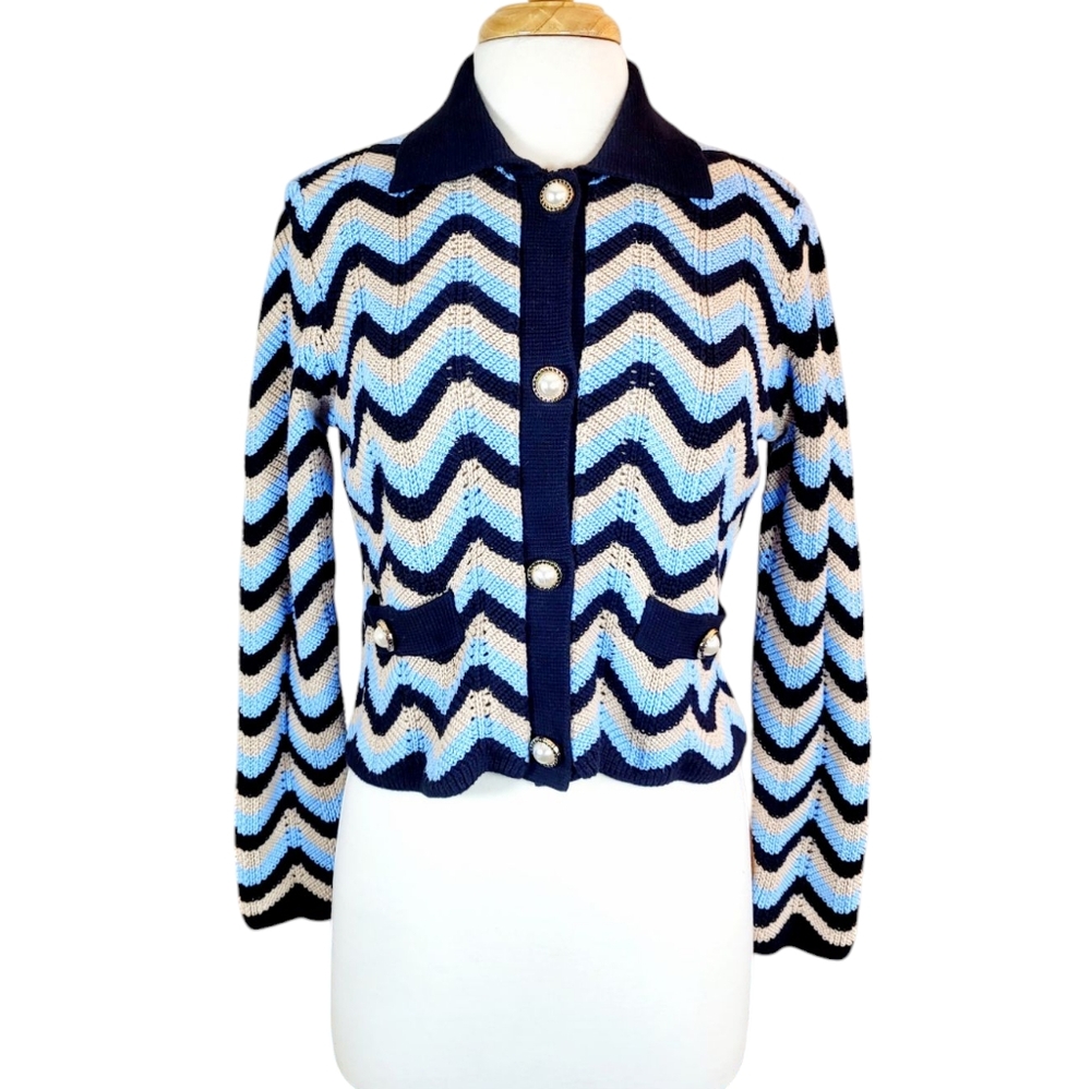REBECCA VALLANCE Chatou Jacket Cotton Knit Cardigan Sweater Medium - Picture 5 of 14